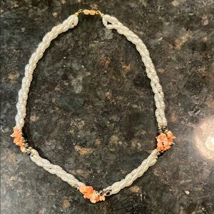 Vintage Hawaiian Mother of Pearl, Jade, Coral Beaded Gemstone Necklace